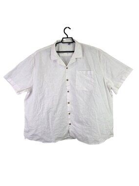 Mens Design In Italy White Short Sleeve Linen Blend Button Up Shirt Size 5XL
